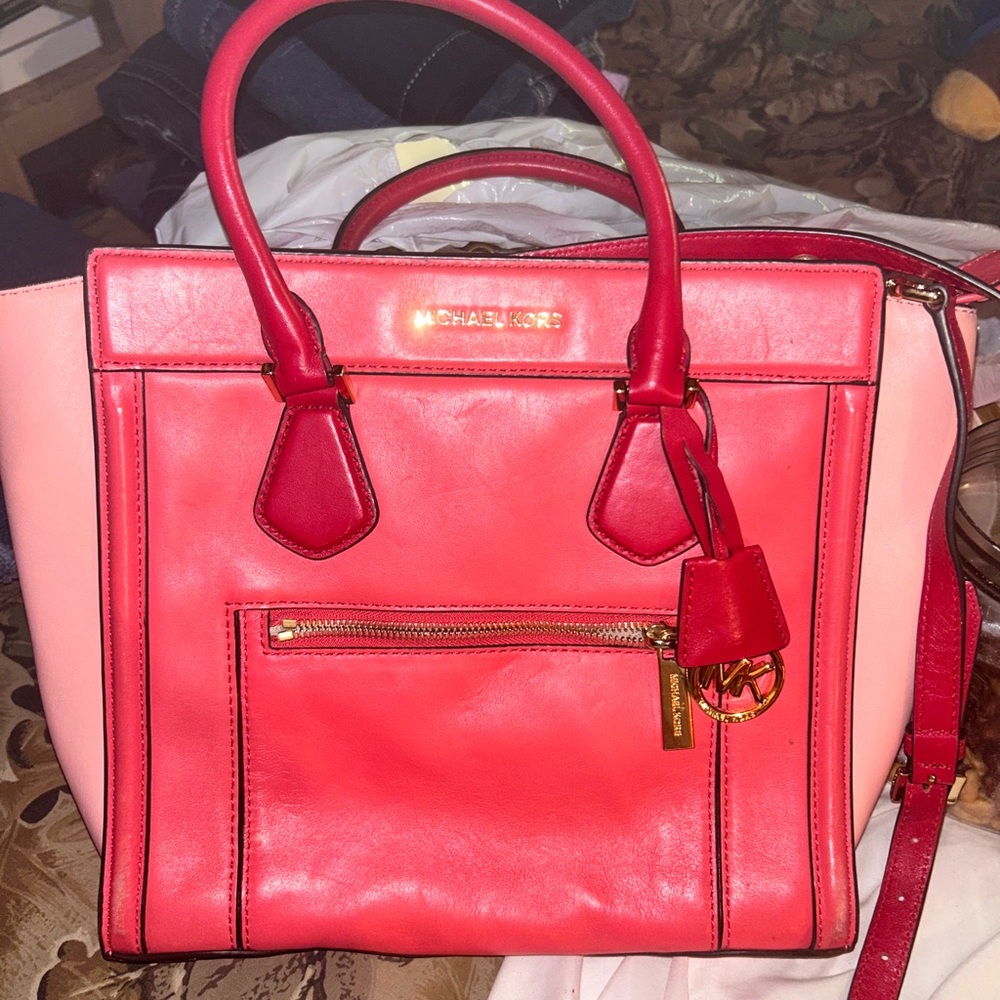 Michael Kors Red and Pink Leather Tote